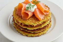 Драники с семгой и яйцом пашот