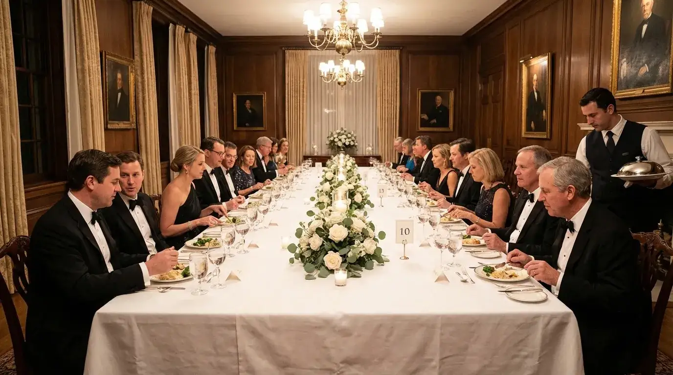 Традиционный банкет в ресторане с фиксированной рассадкой гостей и торжественной сервировкой