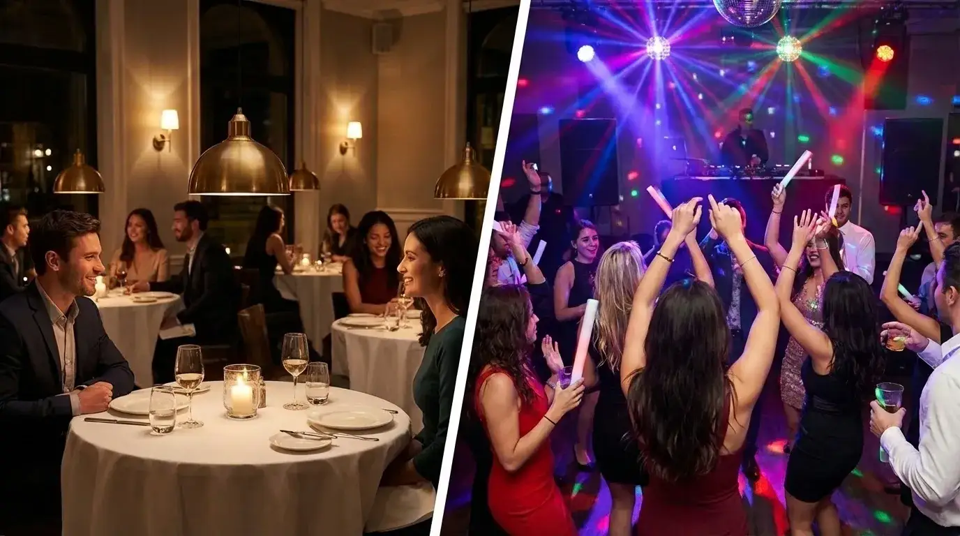 Сравнение форматов: спокойный банкет против активной вечеринки в ресторане