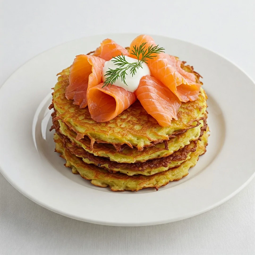 Драники с семгой и яйцом пашот